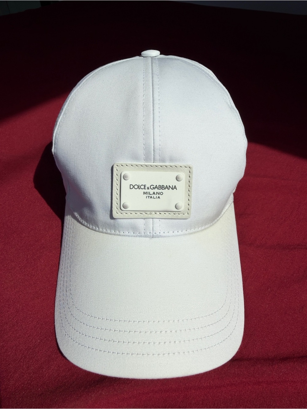 Dolce & Gabbana White Leather-Trim Cap with Logo Plaque